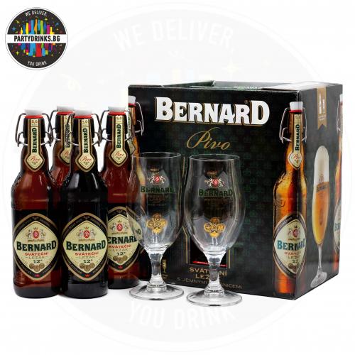 Бира Bernard Lager Светла 12 Специална SWING - 4 бутилки х 500ml 5% с 2 чаши